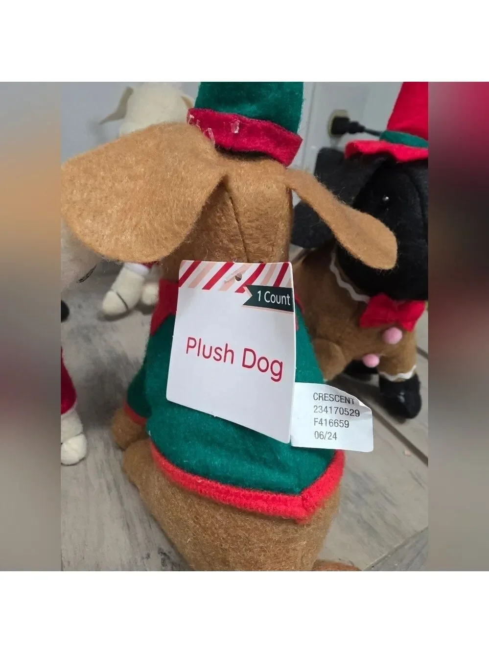 Set Of Five Christmas Decor Plush Fabric Dogs - New With Tags